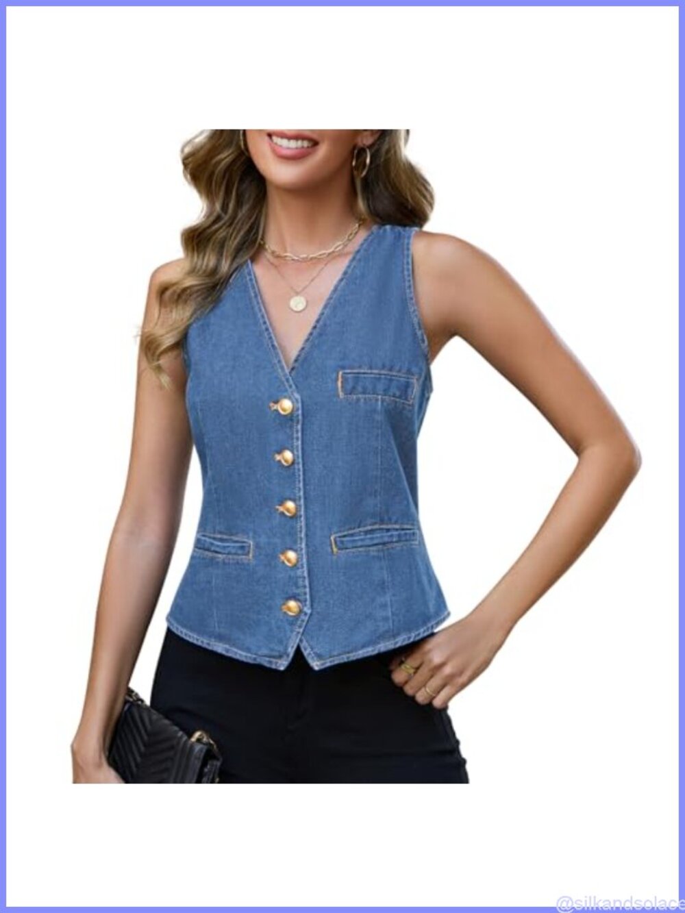 Women's Sleeveless Denim Vest Button Down V Neck Casual Western
